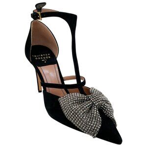 Laurence Dacade Black Suede Faye Pumps with Strass Bow